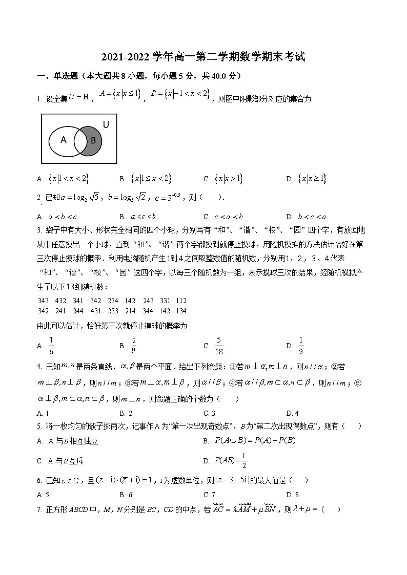 福建省福州15中2021-2022高一下学期期末数学试卷+答案01