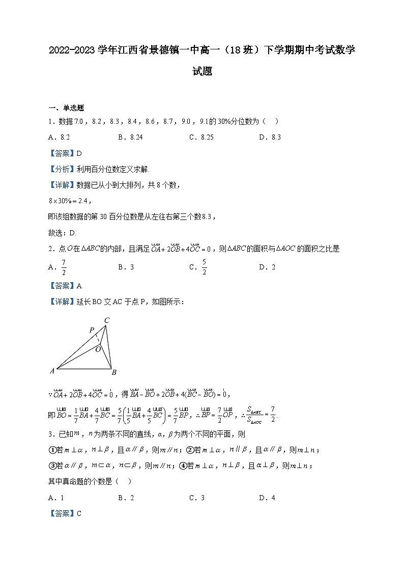 2022-2023学年江西省景德镇一中高一（18班）下学期期中考试数学试题含解析第1页