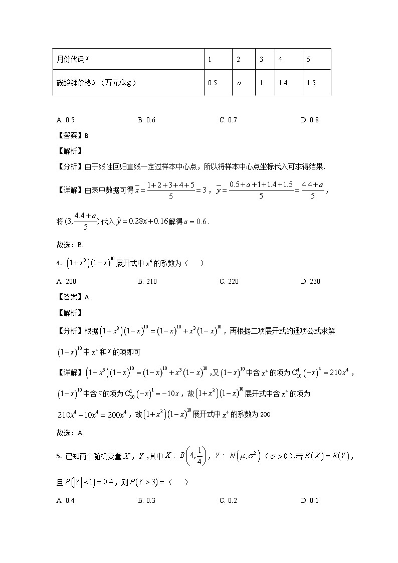 山东省菏泽市2021-2022学年高二下学期期末考试数学试题 word版含解析02