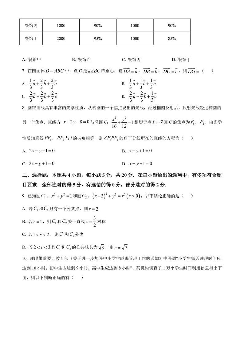 广东省佛山市2021-2022高二上学期数学期末试卷及答案第2页
