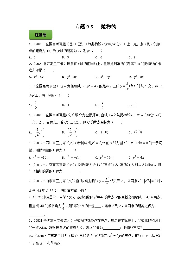 2024届高考数学复习第一轮讲练测专题9.5   抛物线  学生版01
