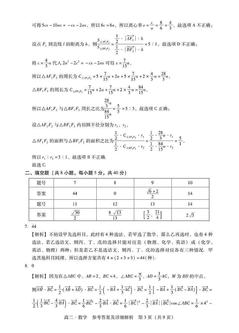 广东省汕尾市2023年普通高中学科竞赛高二数学试题03
