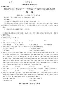 湖南省五市十校2020届高三下学期第二次大联考数学试卷