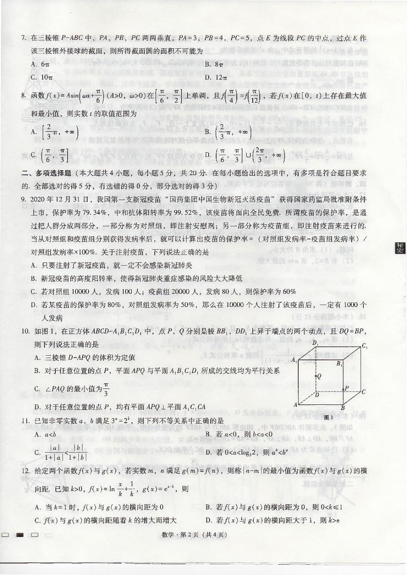 巴蜀中学2021界高考适应性月考数学（八）第2页