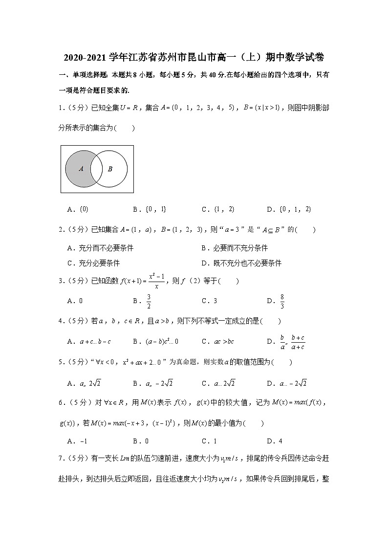 2020-2021学年江苏省苏州市昆山市高一（上）期中数学试卷第1页