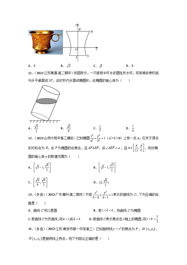 专题11 圆锥曲线的定义、方程与性质- 2022届高考数学二模试题分类汇编（新高考卷）（原卷版）第3页