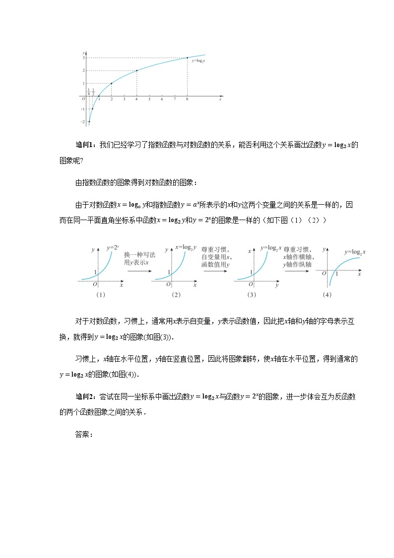 《对数函数y=log_2x的图象和性质》示范公开课教案【高中数学必修第一册北师大】02