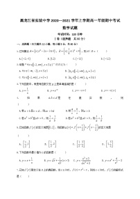 黑龙江省实验中学2020-2021学年高一上学期期中考试数学试题 Word版含答案