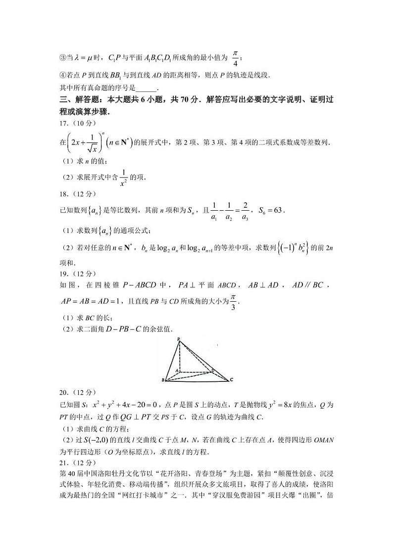 河南省洛阳市2022-2023高二下学期6月质量检测理科数学试卷+答案第3页