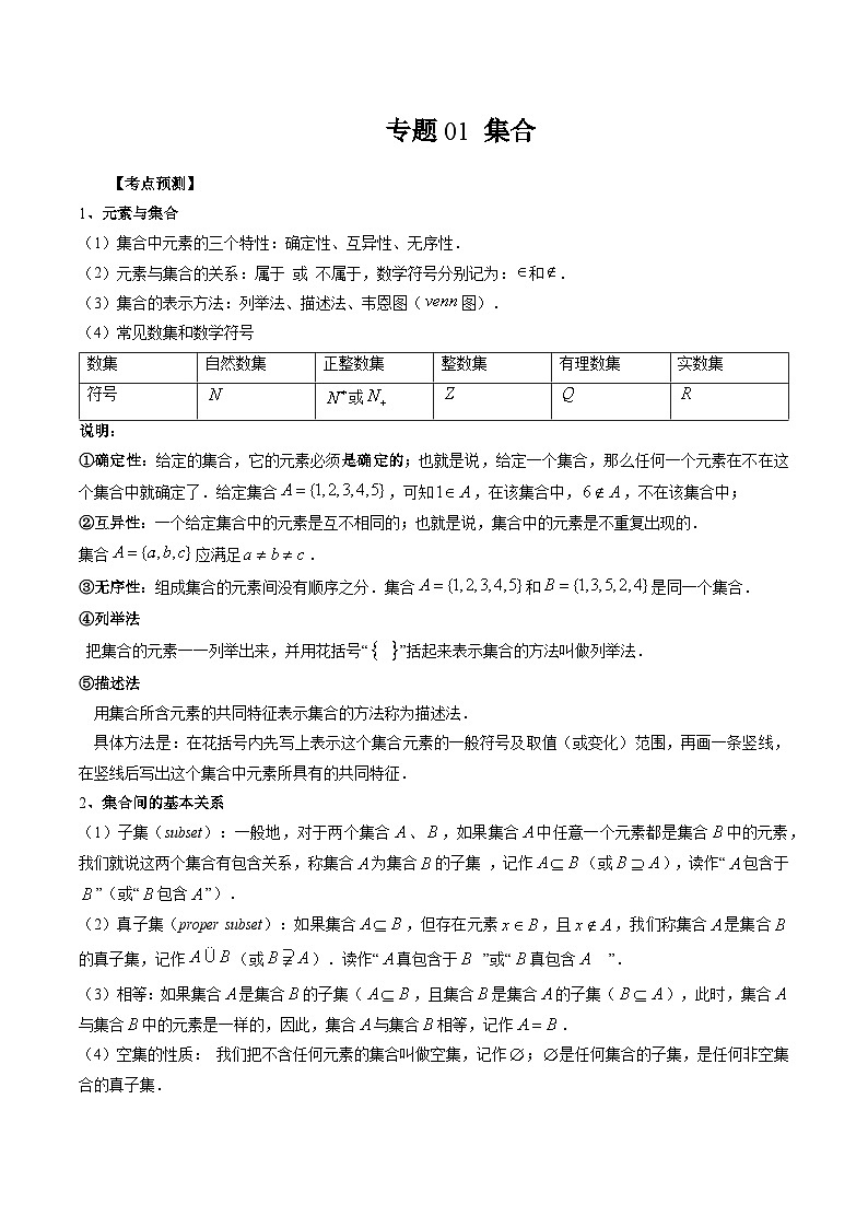 备战2024高考数学艺体生一轮复习讲义-专题01 集合01