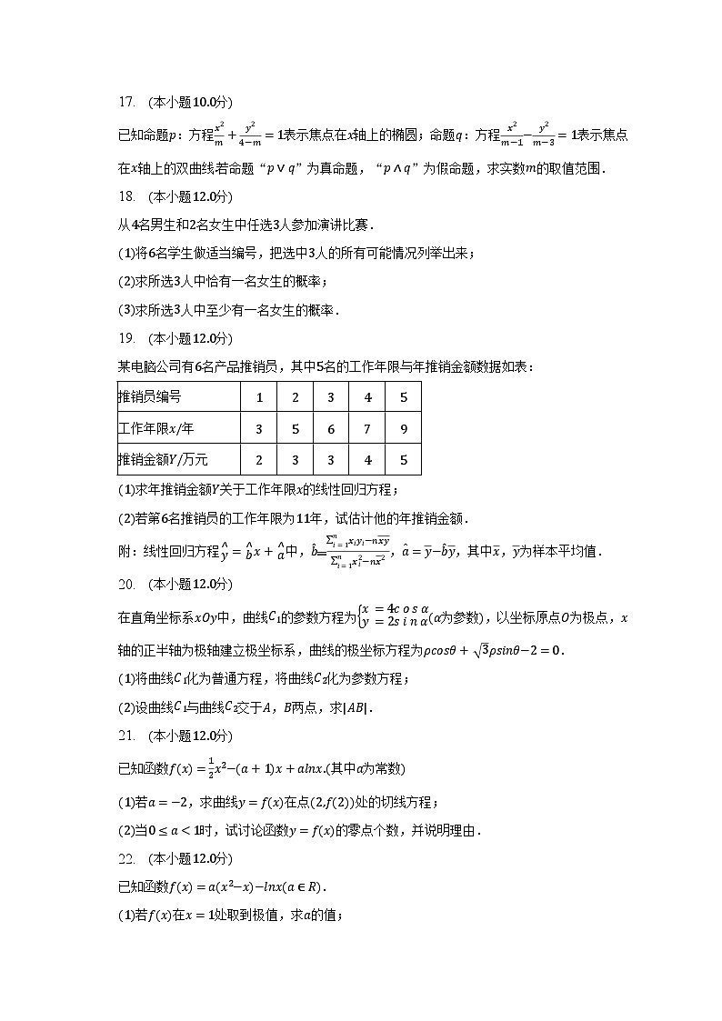2022-2023学年四川省眉山冠城重点学校高二（下）期中数学试卷（文科）（含解析）03