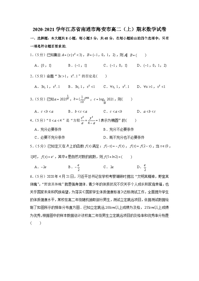 2020-2021学年江苏省南通市海安市高二（上）期末数学试卷第1页