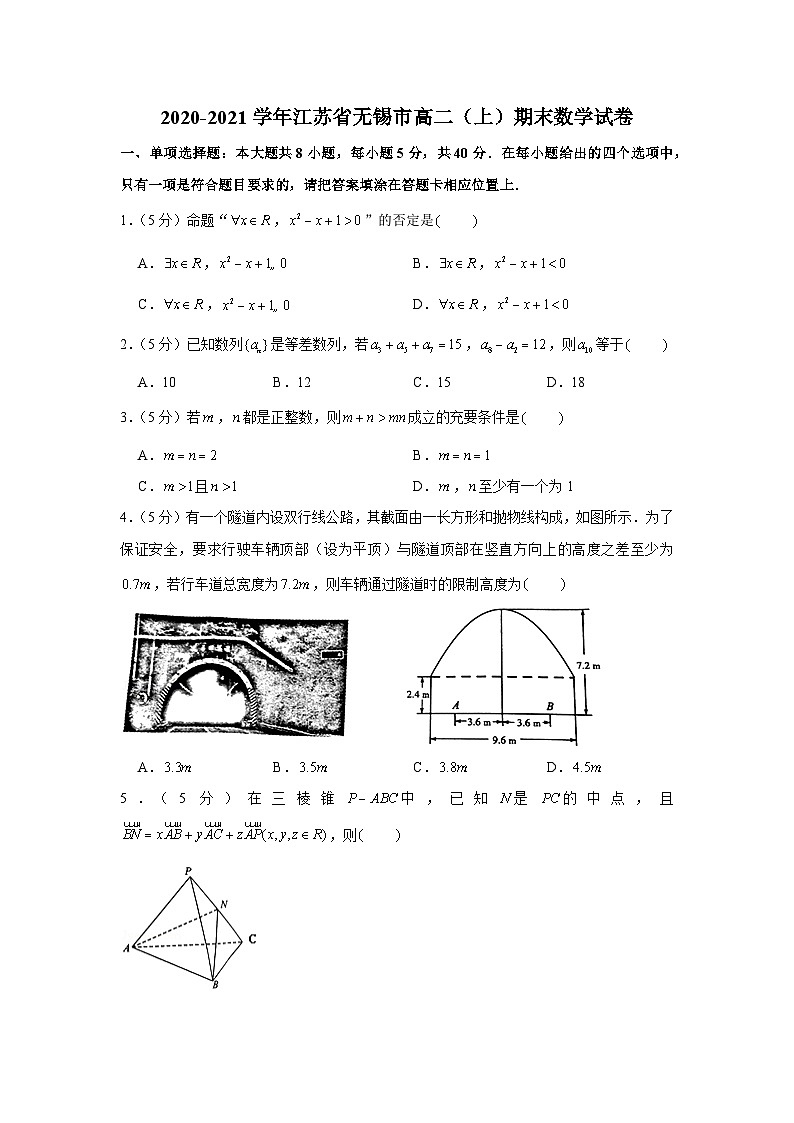 2020-2021学年江苏省无锡市高二（上）期末数学试卷01