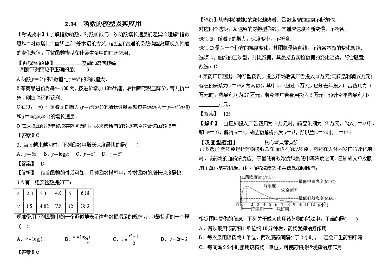 2.14　函数模型的应用学案-2024届高三数学一轮复习01