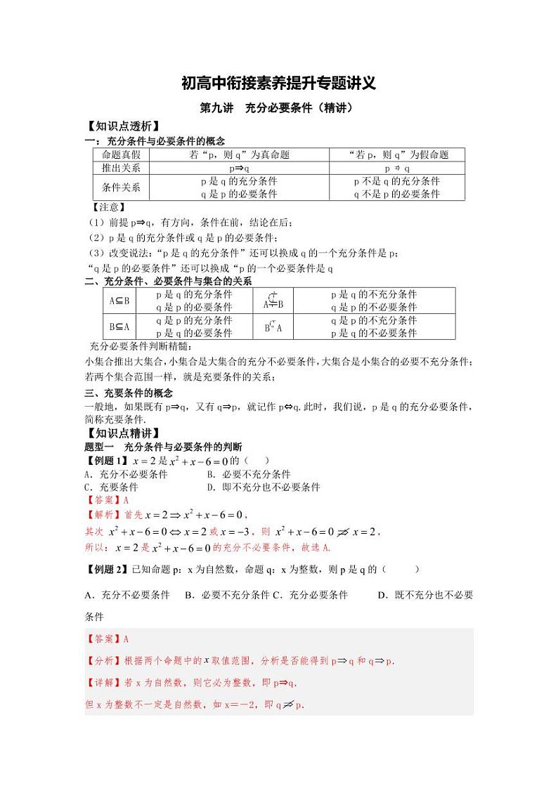第09讲 充分必要条件 精讲精炼（教师版）第1页