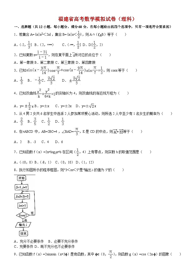 福建省高考数学模拟试卷(理科)第1页