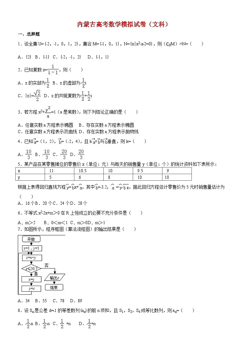 内蒙古高考数学模拟试卷与解析(文科)01