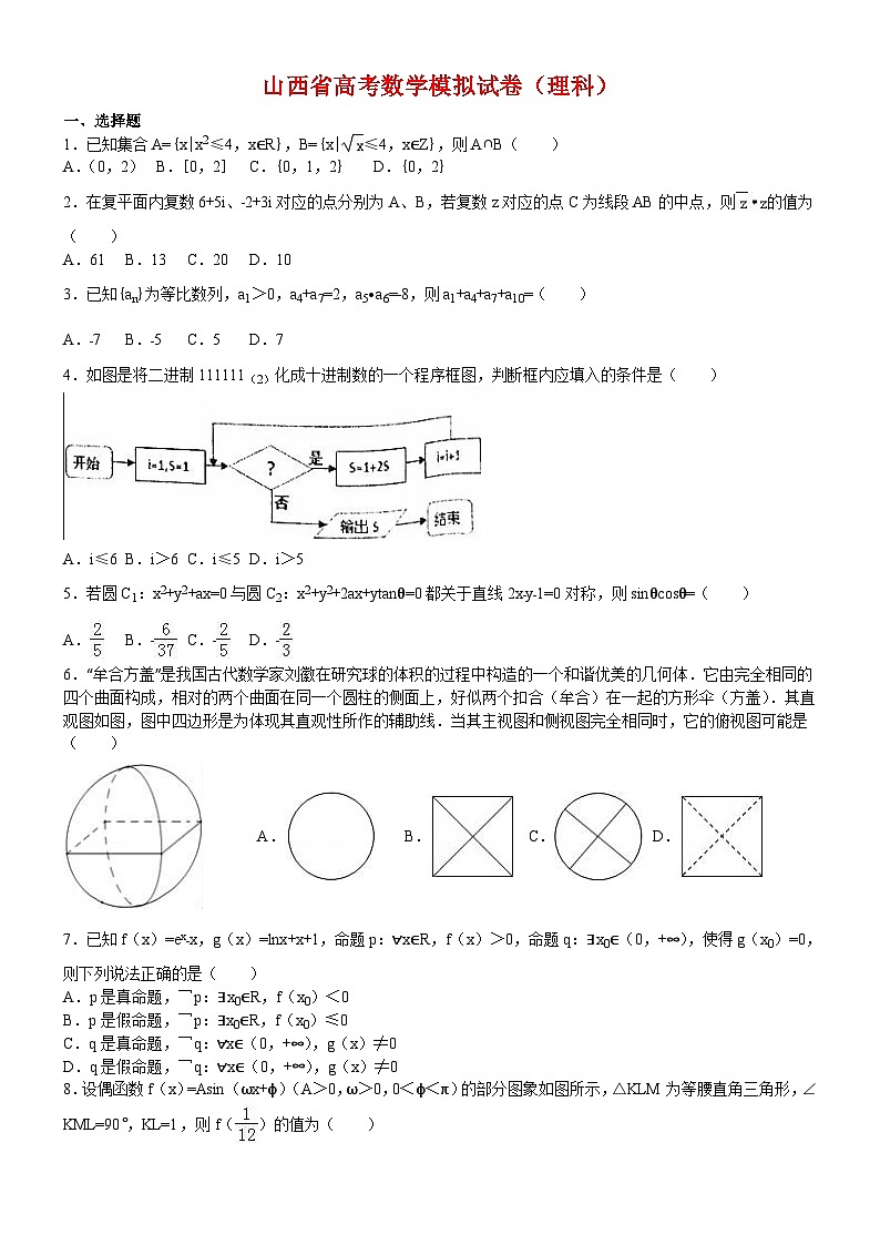 山西省高考数学模拟试卷与解析(理科)第1页