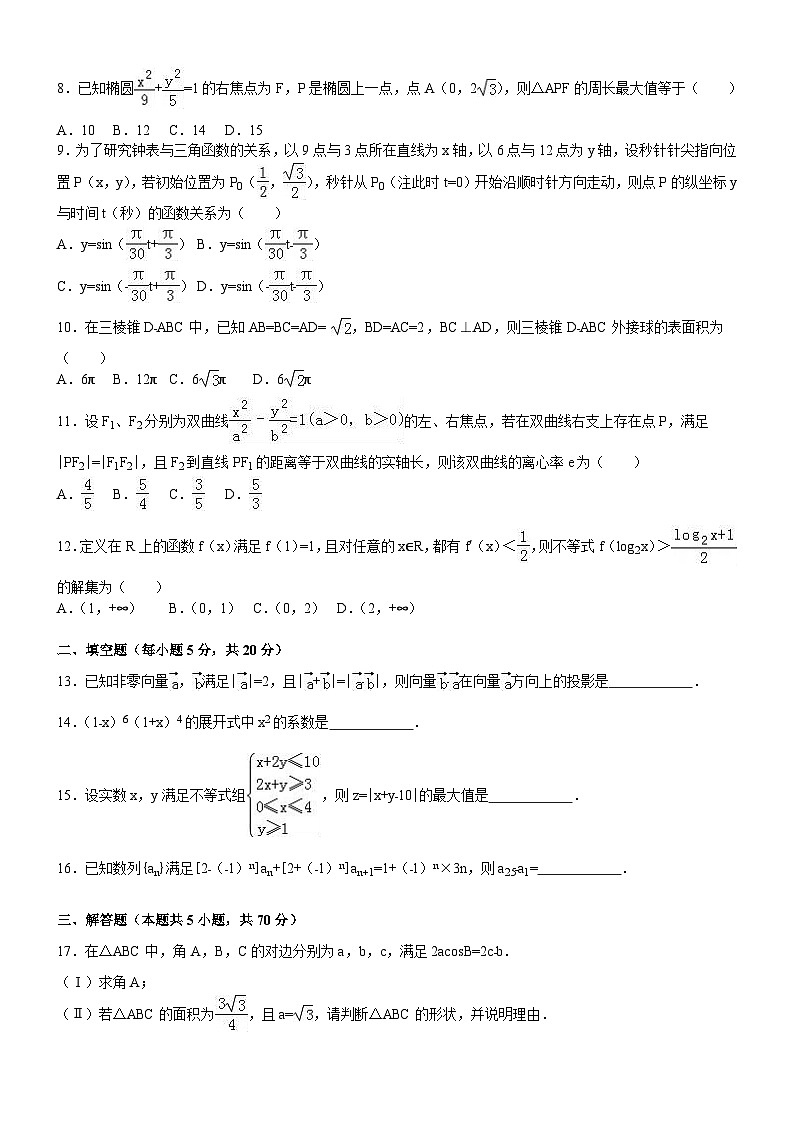 山西省高考数学模拟试卷与解析(理科)第2页