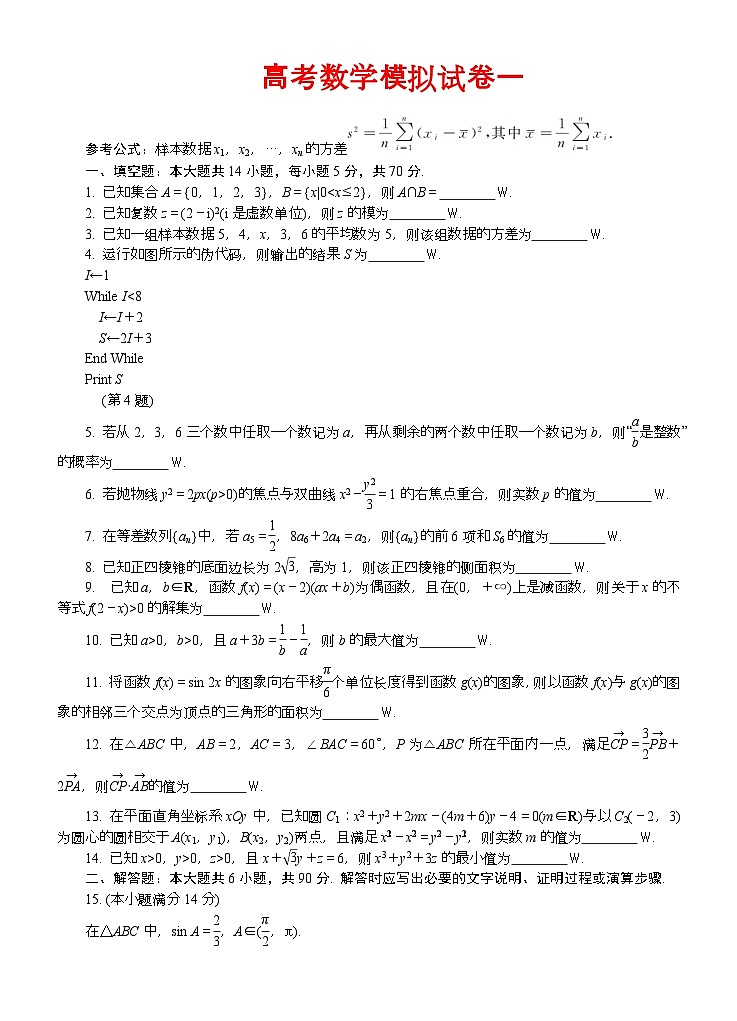 江苏省高考数学模拟试卷-(理科)第1页