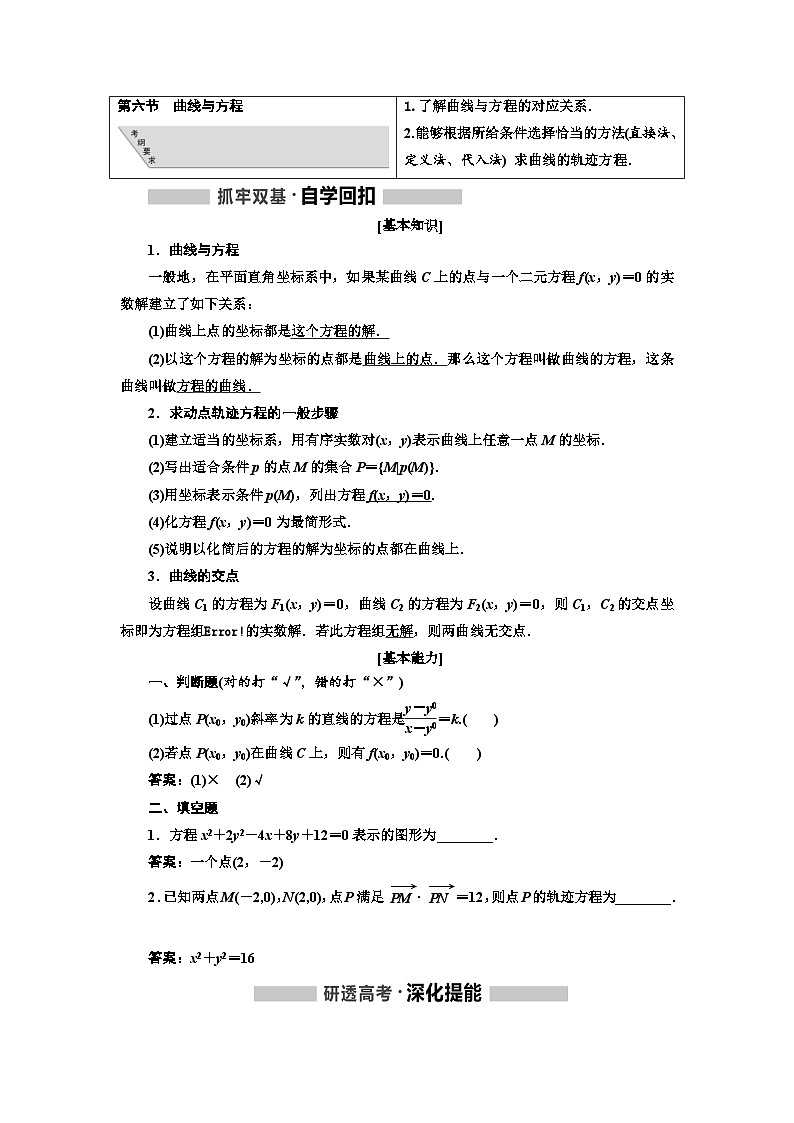 高考数学一轮复习考点突破讲与练 第9章  第6节   曲线与方程 (含解析)第1页