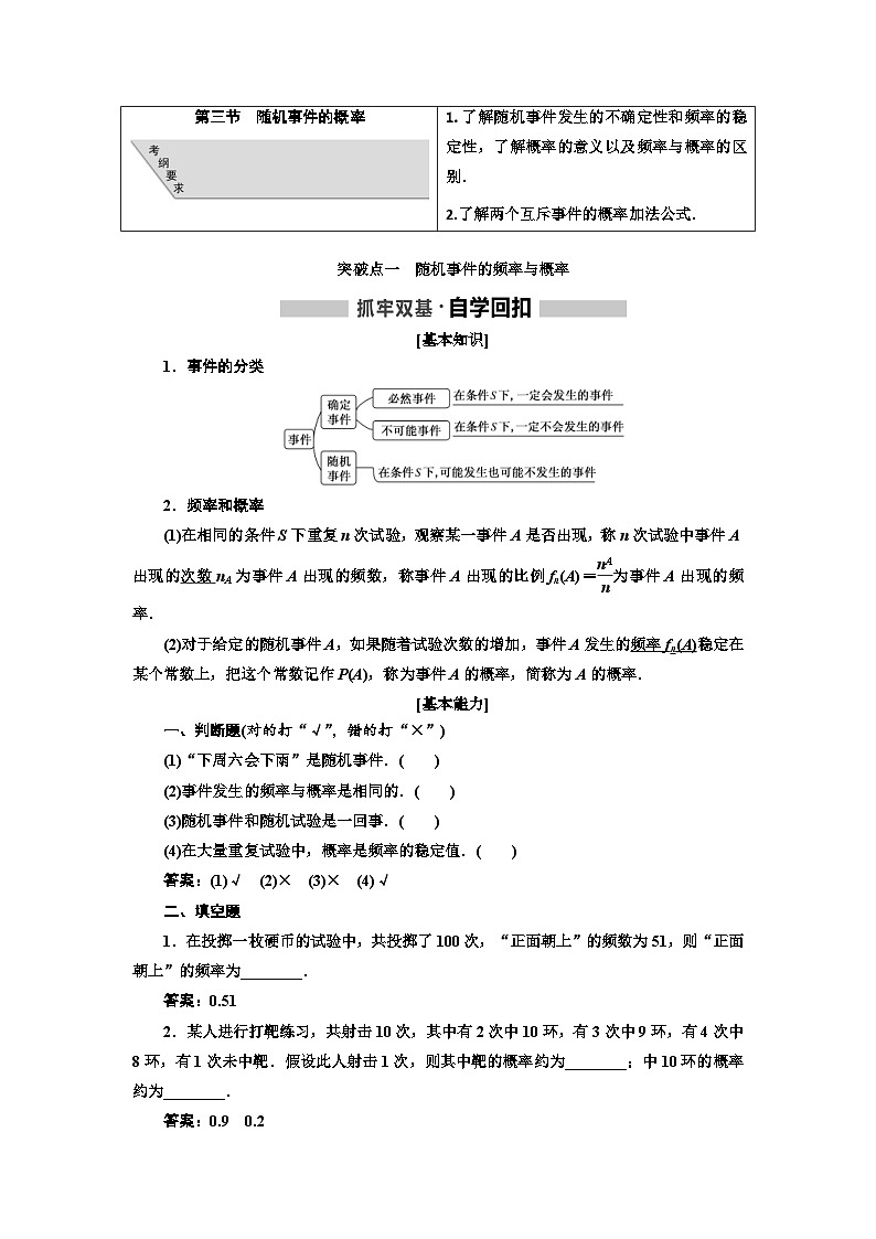 高考数学一轮复习考点突破讲与练 第11章  第3节　随机事件的概率 (含解析)01