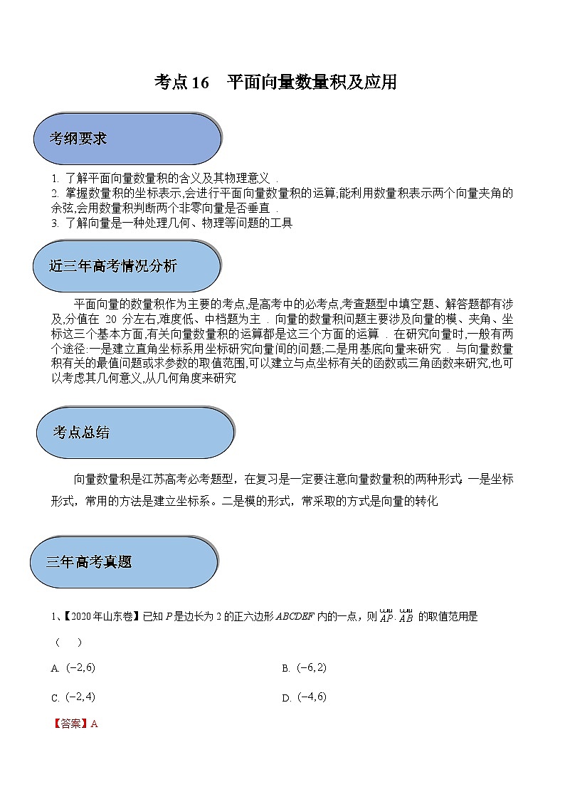 (新高考)高考数学一轮复习过关练考点16 平面向量数量积及应用（含解析）第1页