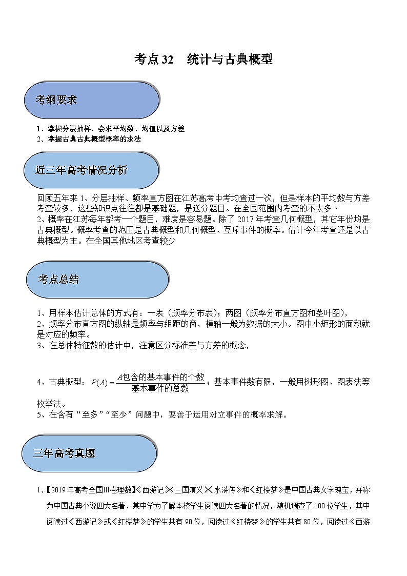 (新高考)高考数学一轮复习过关练考点32 统计与古典概型（含解析）第1页