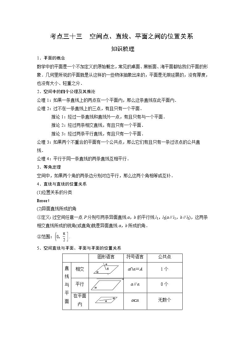 （艺术生）高考数学一轮复习讲与练：考点33 空间点、直线、平面之间的位置关系 (含解析)01