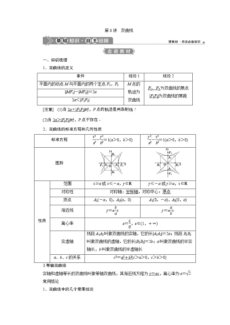 (新高考)高考数学一轮复习素养练习 第9章 第6讲　双曲线 (含解析)01