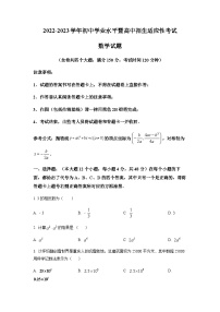 2022年重庆市沙坪坝区初中学业水平暨高中招生适应性考试数学试题