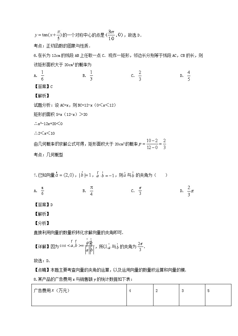 吉林省舒兰市实验中学2019-2020学年高一下学期期中考试数学试题 Word版含解析03