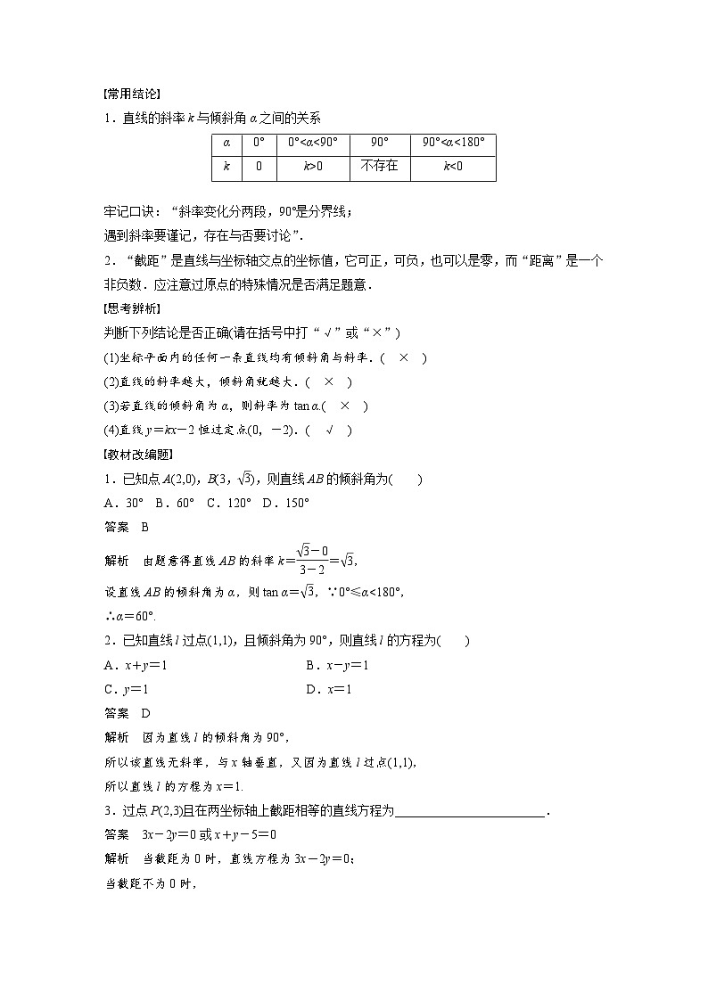 备战2024年高考数学大一轮复习（人教A版-理）第九章 §9.1 直线的方程第2页