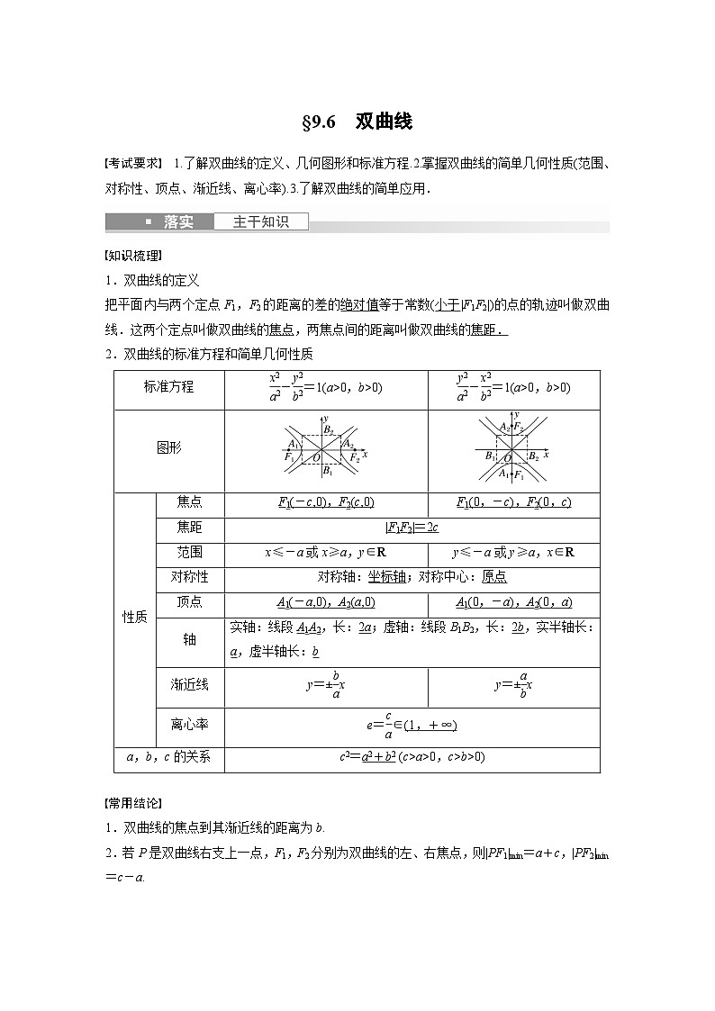 备战2024年高考数学大一轮复习（人教A版-理）第九章 §9.6 双曲线第1页