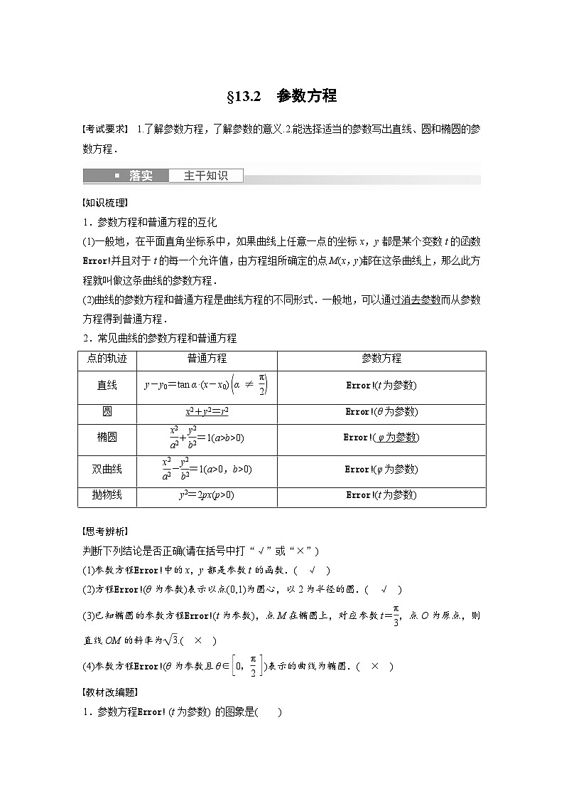 备战2024年高考数学大一轮复习（人教A版-理）第十三章 §13.2 参数方程第1页