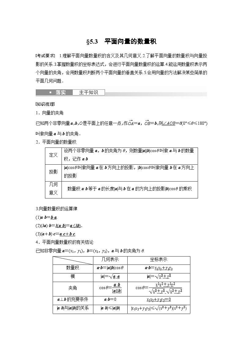 备战2024年高考数学大一轮复习（人教A版-理）第五章 §5.3 平面向量的数量积第1页