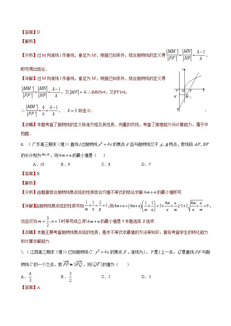 (通用版)高考数学二轮复习选填题专项测试第3篇抛物线01（含解析）第3页
