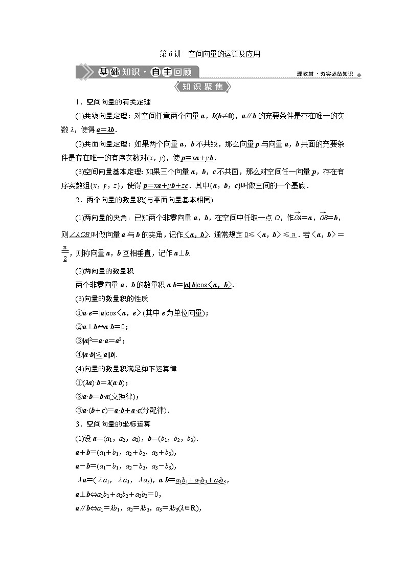 新高考数学一轮复习课时讲练 第8章  第6讲　空间向量的运算及应用 (含解析)01
