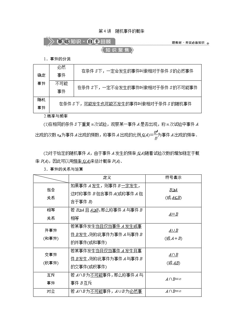 新高考数学一轮复习课时讲练 第10章  第4讲　随机事件的概率 (含解析)第1页