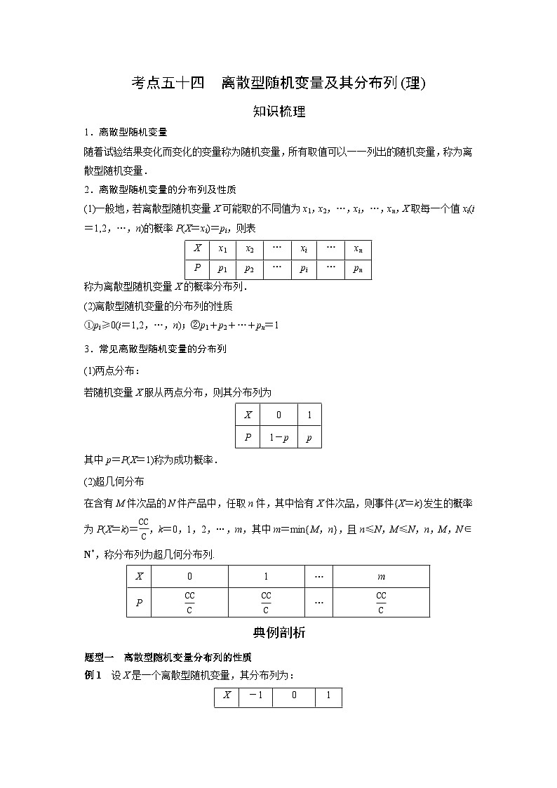 艺术生高考数学专题讲义：考点54 离散型随机变量及其分布列（理）第1页