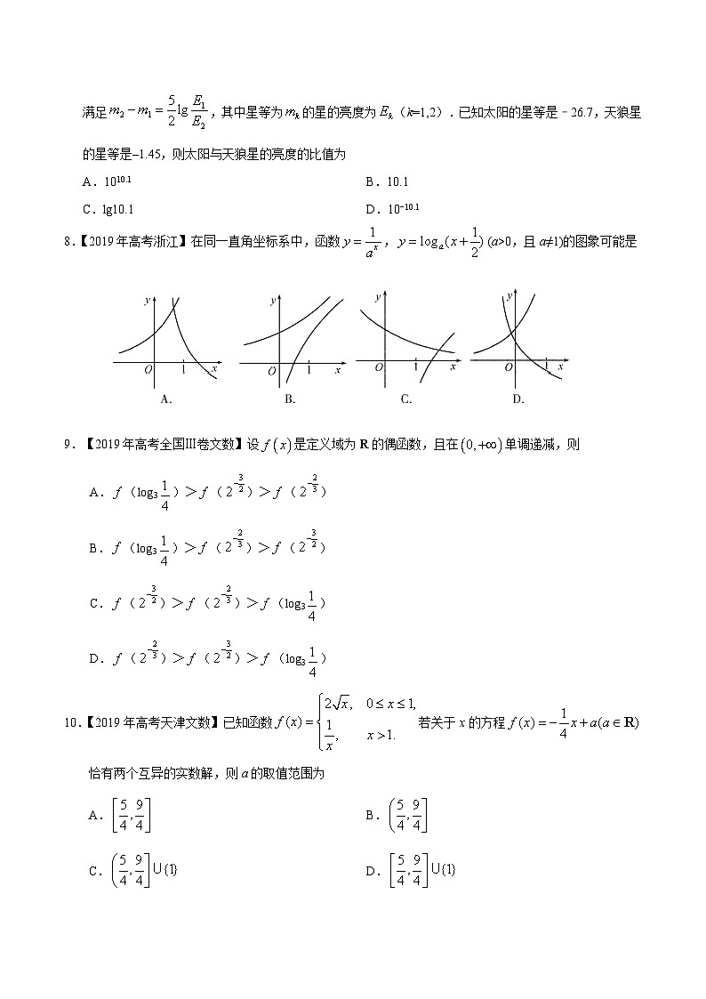 艺术生高考数学真题演练 专题02 函数的概念与基本初等函数（学生版）02