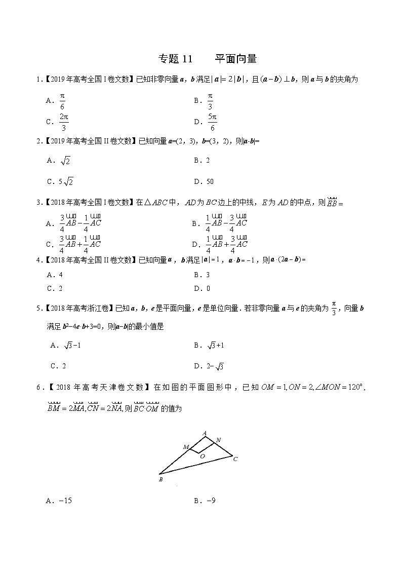 艺术生高考数学真题演练 专题11 平面向量（学生版）第1页