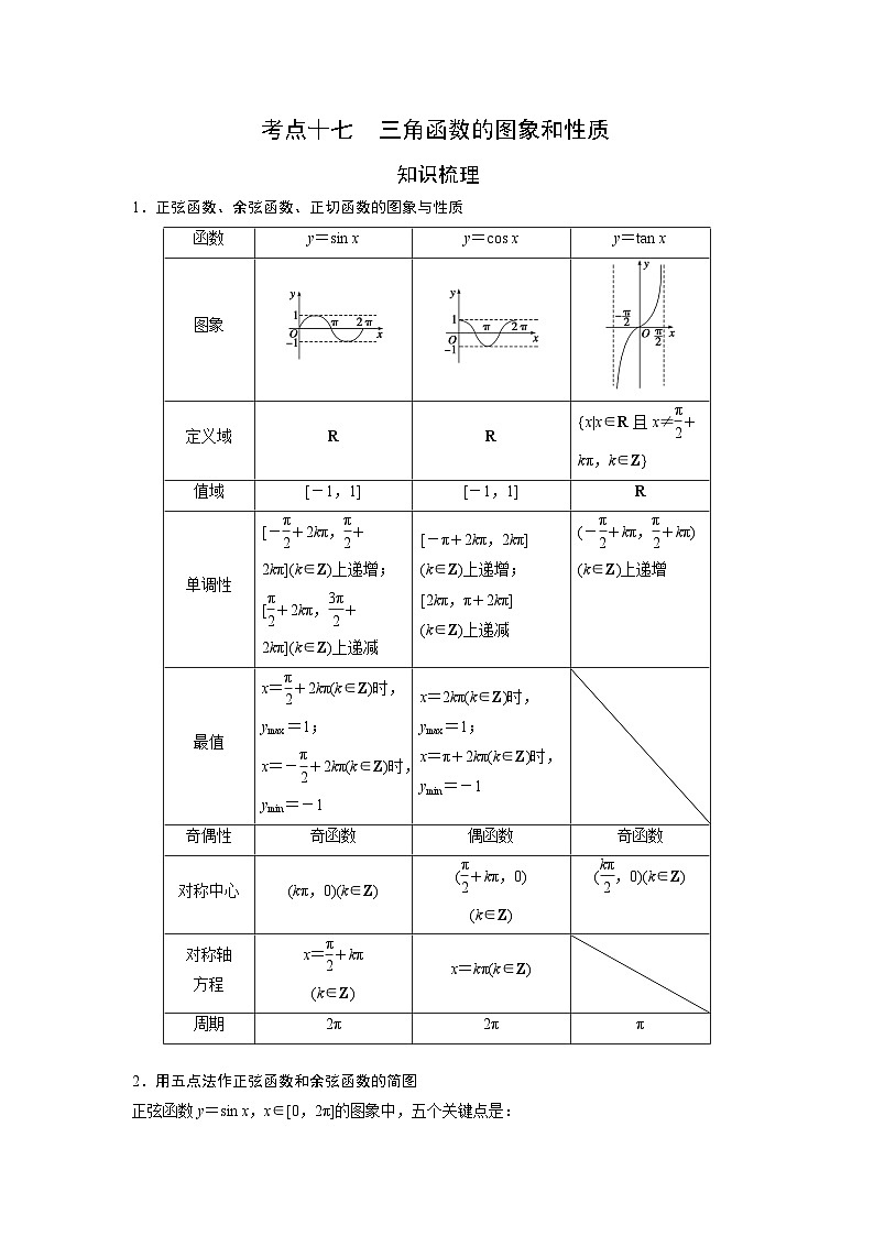 艺术生高考数学专题讲义：考点17 三角函数的图象和性质第1页