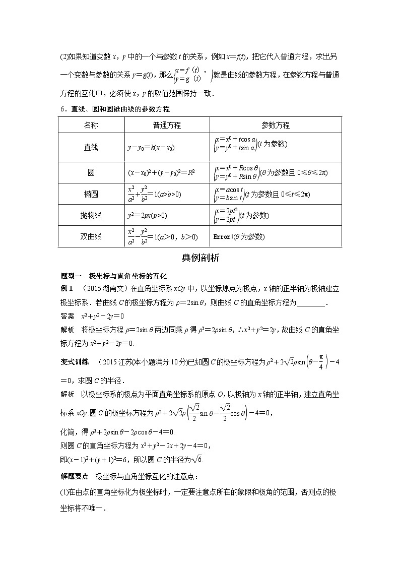 艺术生高考数学专题讲义：考点60 极坐标与参数方程第2页