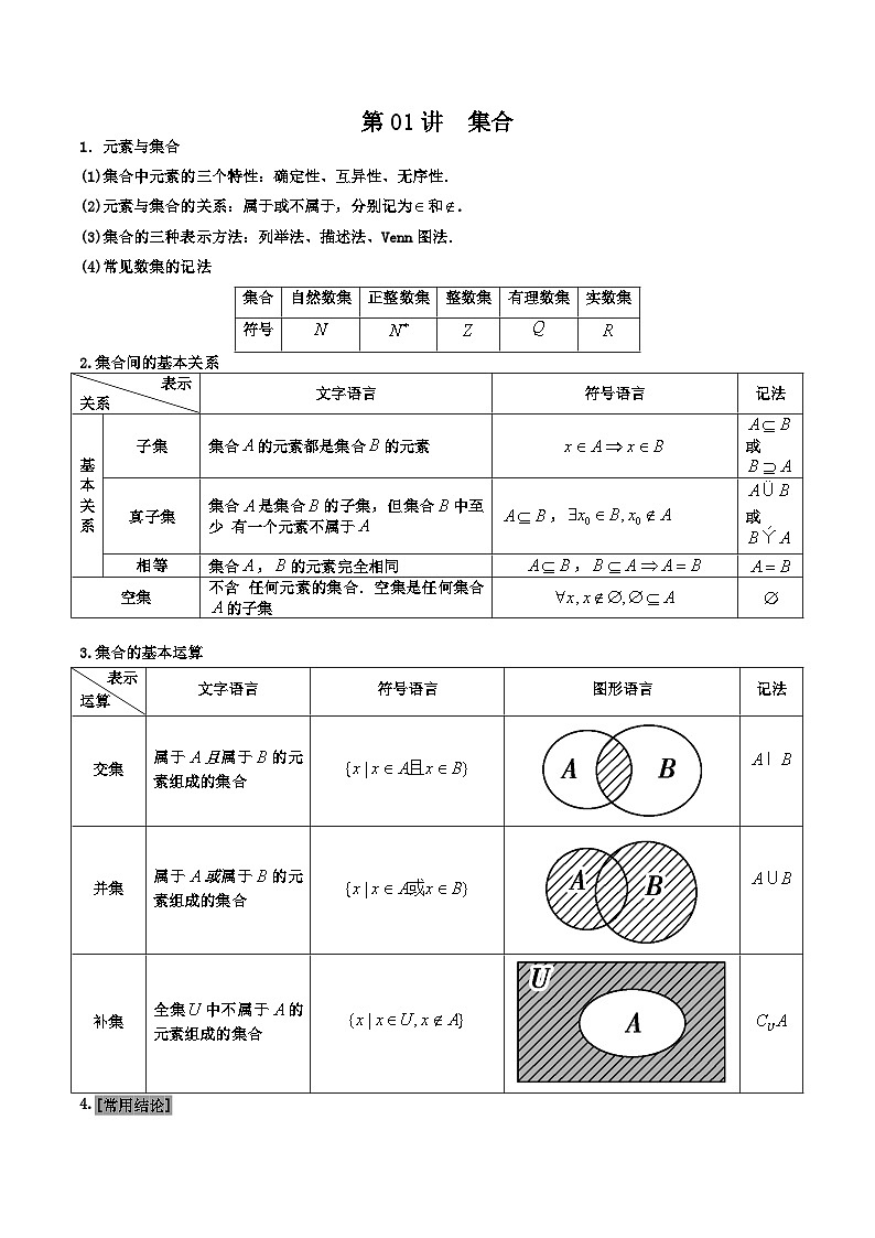 高考数学一轮复习基础版讲义（适合艺术生、基础生一轮复习）——集合01