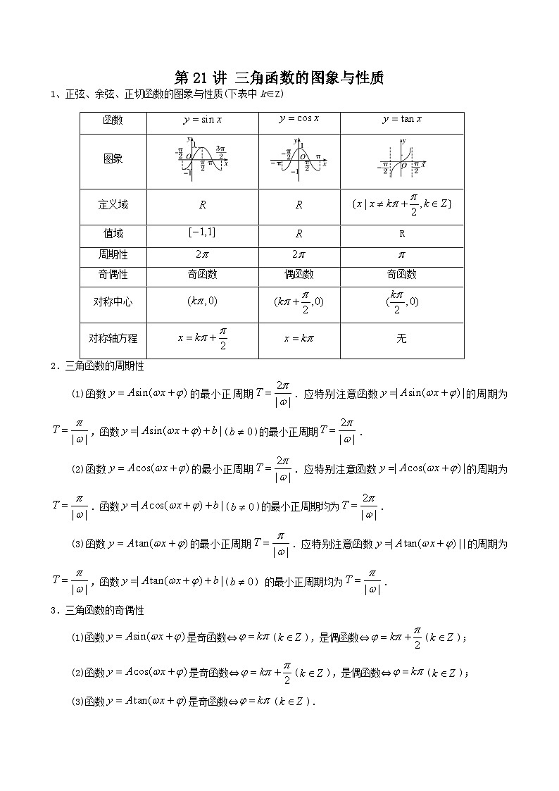 高考数学一轮复习基础版讲义（适合艺术生、基础生一轮复习）——三角函数的图像与性质01