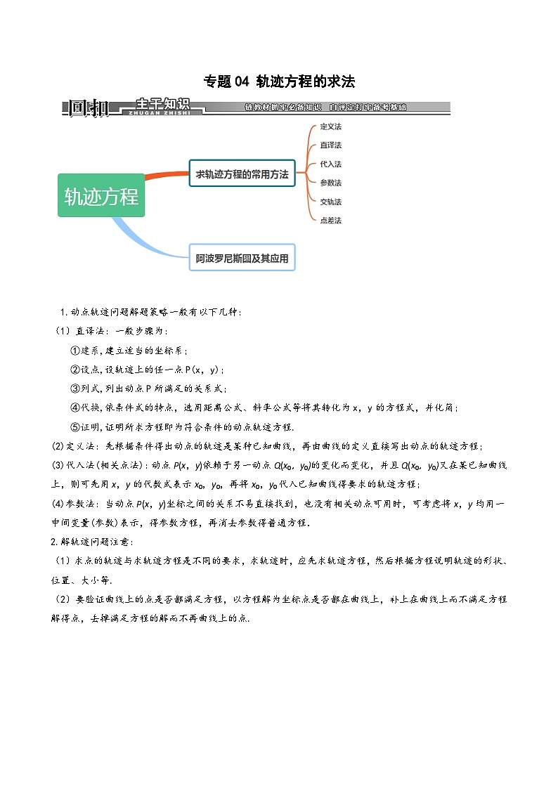 专题04 轨迹方程的求法-高考数学满分突破之解析几何篇01