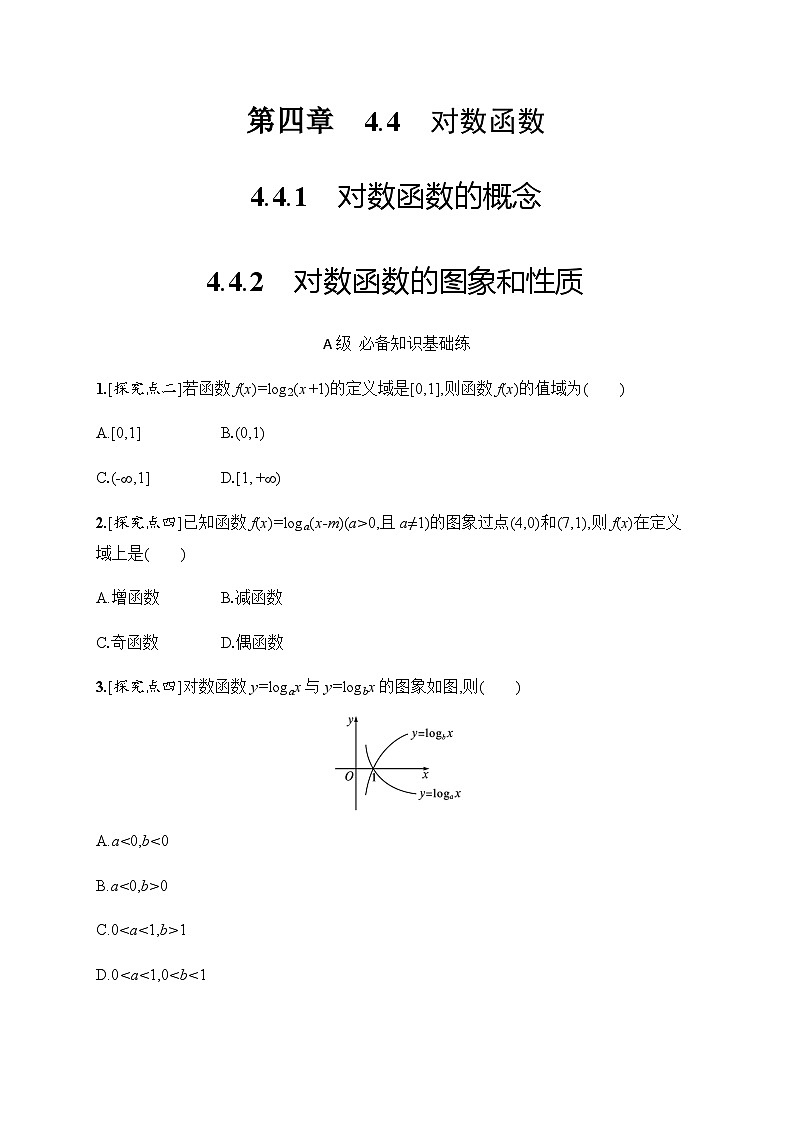 人教A版高中数学必修第一册4-4-1对数函数的概念--4-4-2对数函数的图象和性质习题含答案第1页