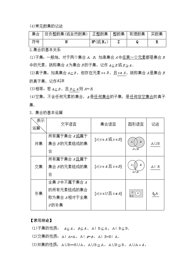 2024届新高考数学一轮复习资料第1讲：集合的概念与运算导学案+练习02