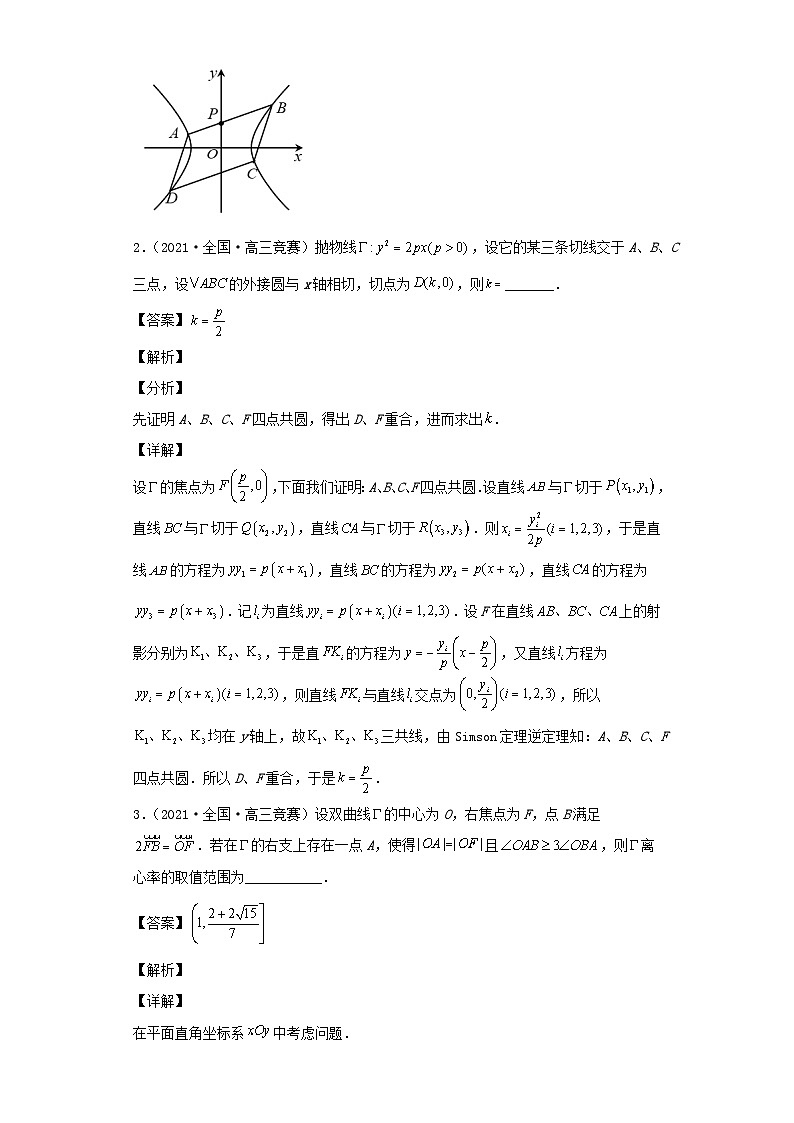 高中数学竞赛专题大全竞赛专题7解析几何50题竞赛真题强化训练含解析02